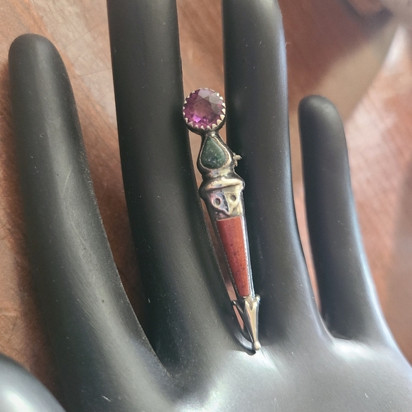 Antique Victorian Scottish Amathyst/ Agate Sterling Silver Dirk Kilt Brooch Pin - Picture 6 of 8